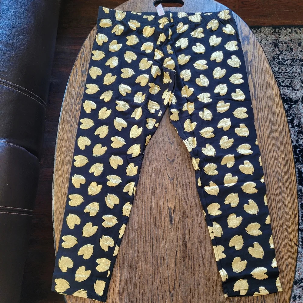 NOBO Black Gold Foil Heart Leggings Size Junior's XL 15/17 NEW